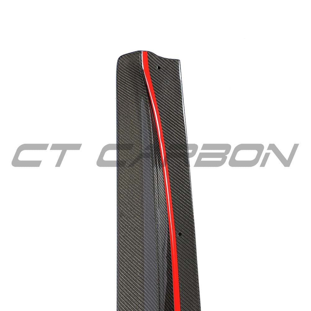 BMW F80 M3 2014-2020 CT Carbon V3 carbon fibre side skirts installed on the vehicle, showcasing sleek aerodynamic design.