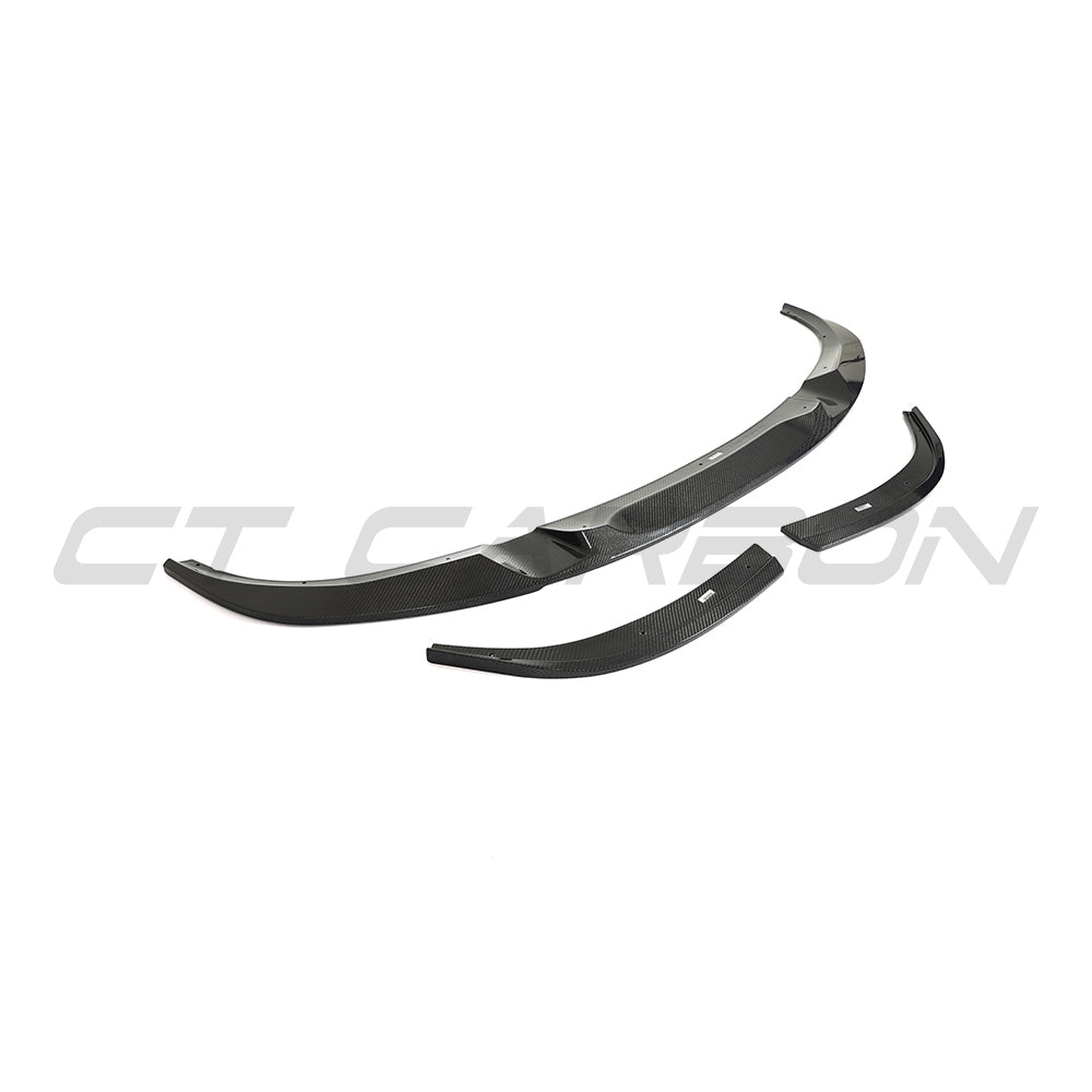 BMW 4 Series G26 and i4 carbon fibre splitter V2 by CT Carbon, showcasing sleek aerodynamic design and high-quality finish.