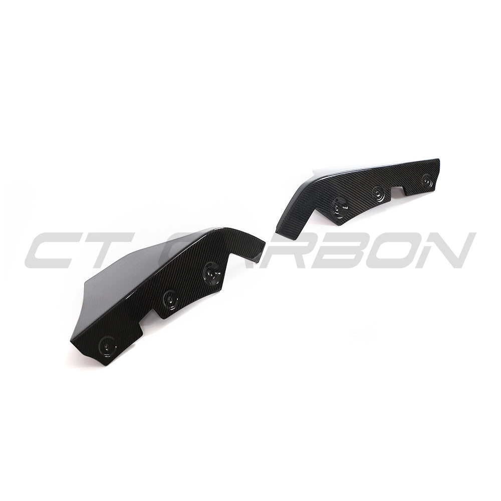 Toyota Supra 2019+ A90 Carbon Fibre Rear Bumper Corners by CT Carbon, close-up of sleek, glossy carbon fiber bumper corner accents.