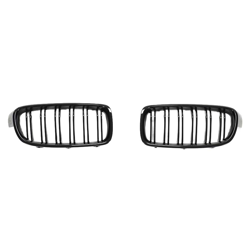 BMW F30/F31 3 Series black double slat grille by CT Carbon, close-up of the sleek, matte black grille design.