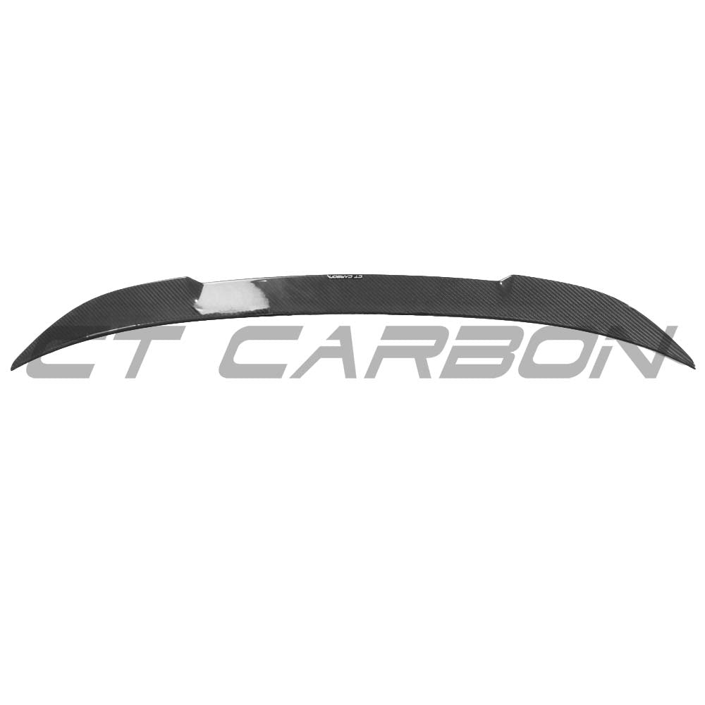 BMW 3 Series G80/G20 carbon fibre spoiler by CT Carbon, showing sleek aerodynamic design on a sporty car.