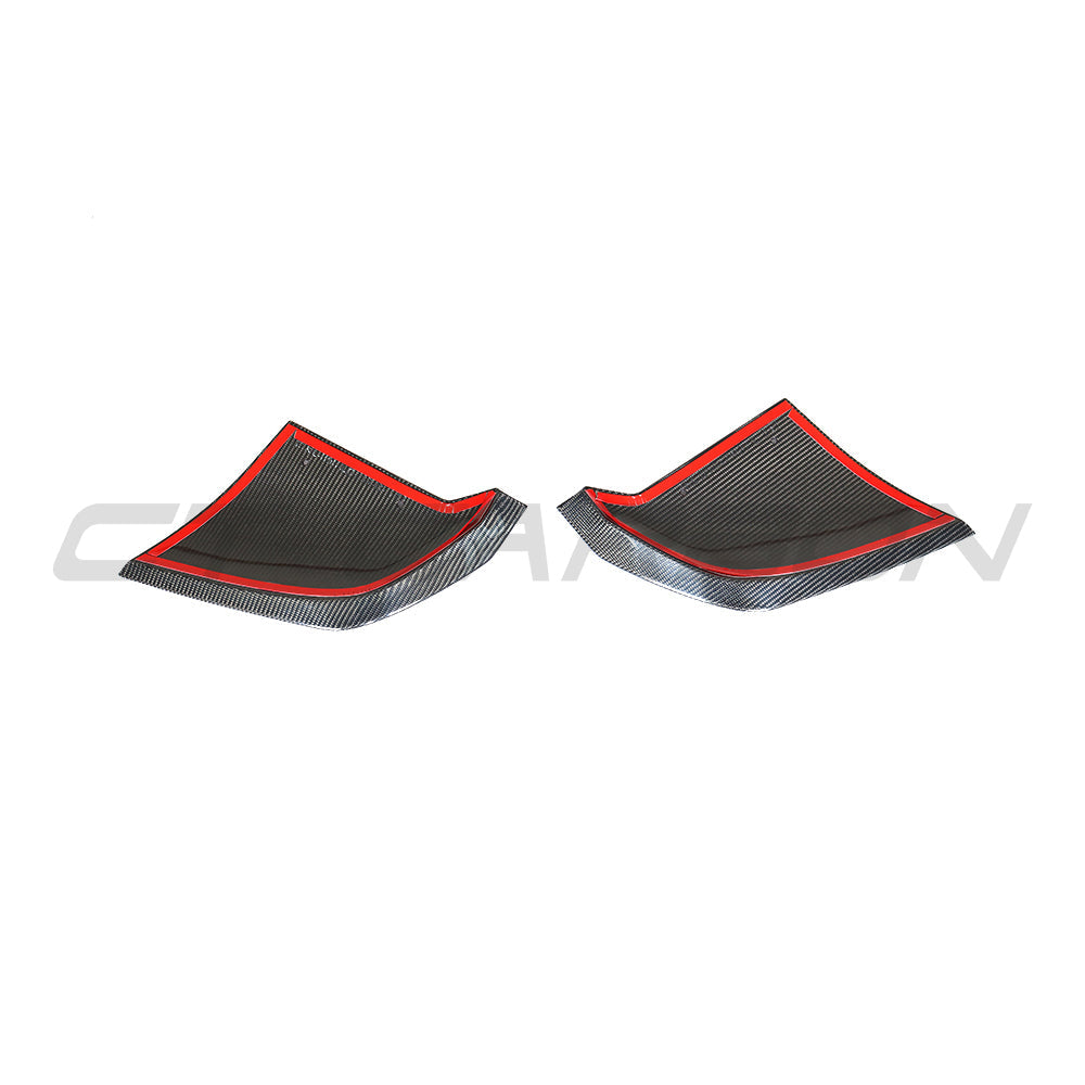 CT Carbon Audi R8 V10 Gen 2 2015-2019 carbon fibre rear bumper lower corners accessories, close-up of sleek, textured finish.