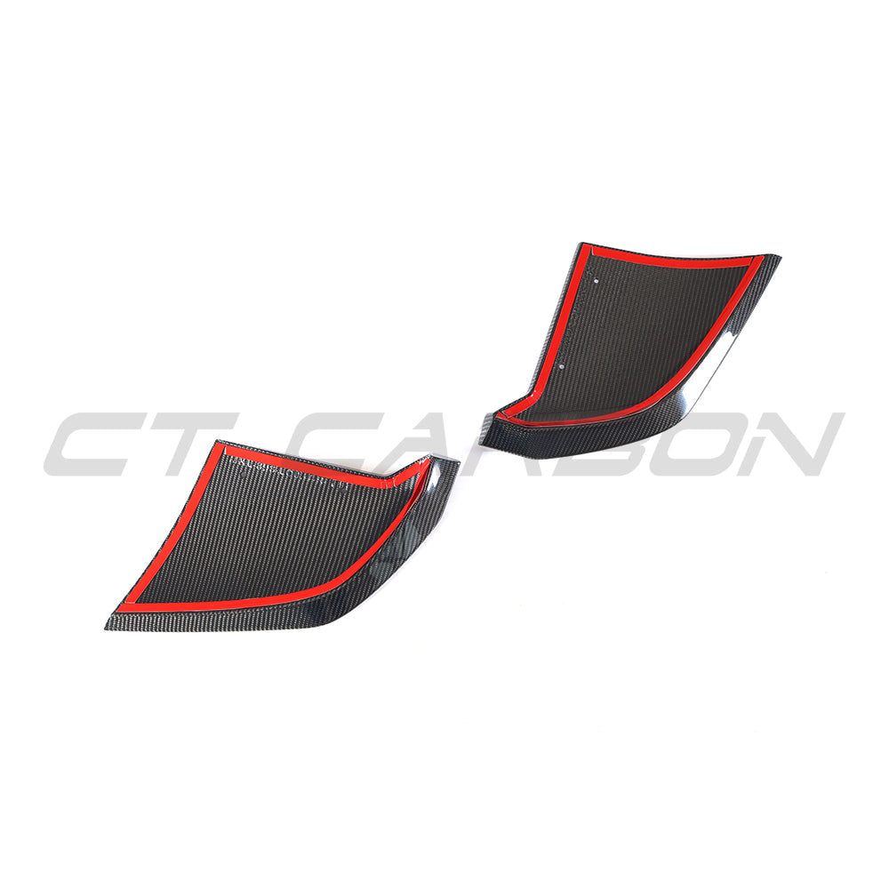 CT Carbon carbon fiber rear bumper lower corners for Audi R8 V10 Gen 2 2015-2019, close-up of sleek, lightweight accessory details.