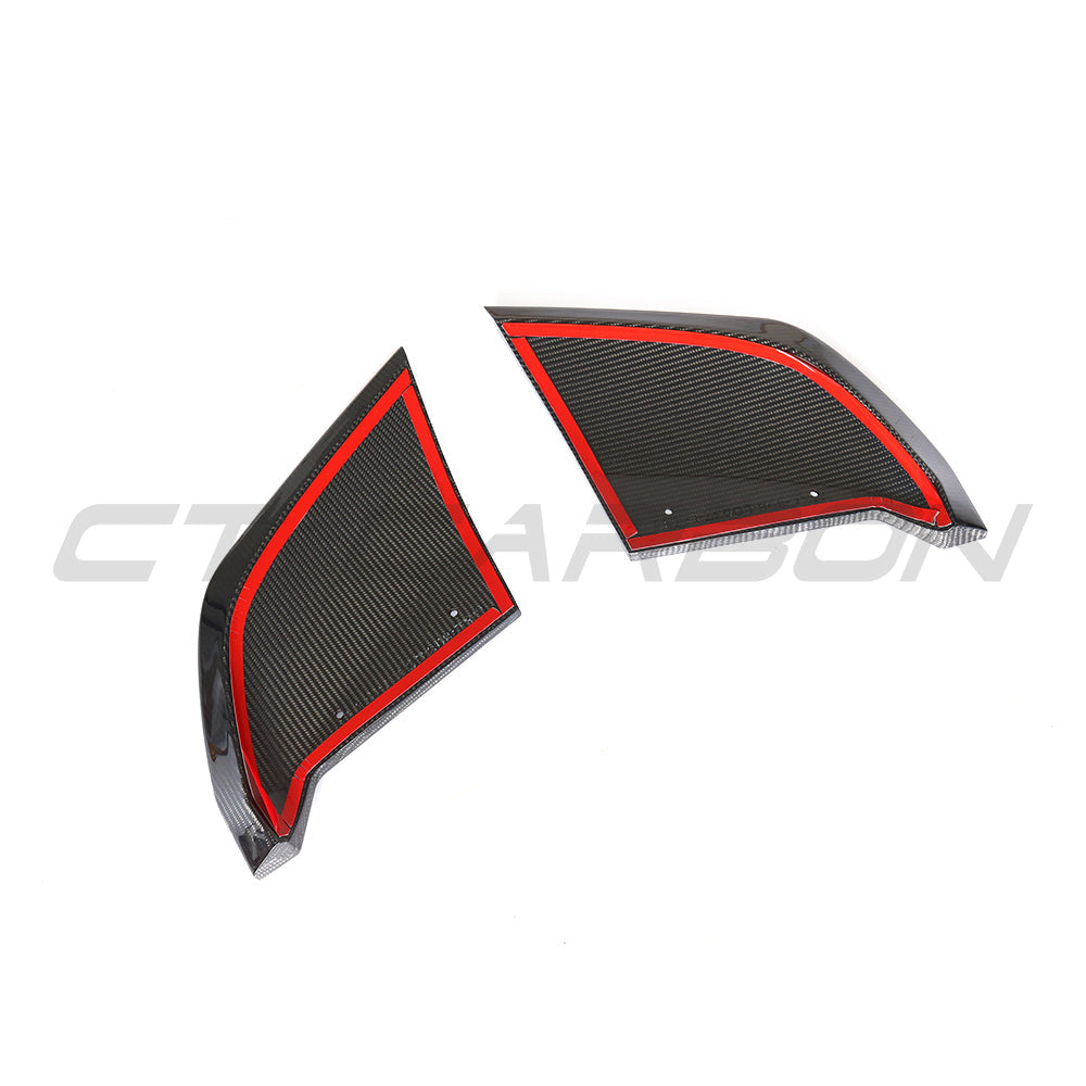 Carbon fiber rear bumper lower corners for Audi R8 V10 Gen 2 (2015-2019) by CT Carbon, showcasing sleek, high-quality automotive accessories.