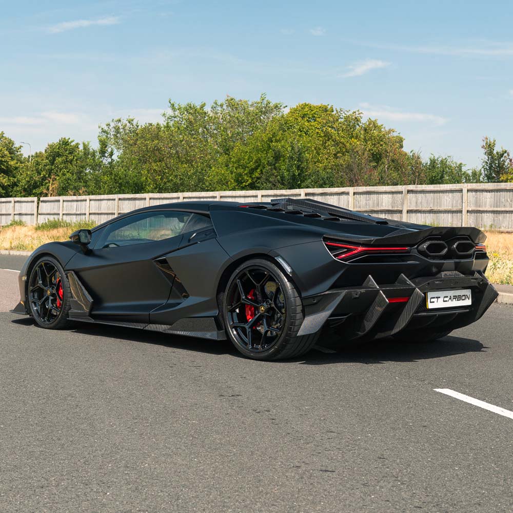 Lamborghini Revuelto full carbon fiber kit by CT Design, showing detailed carbon fiber panels and aerodynamic features.