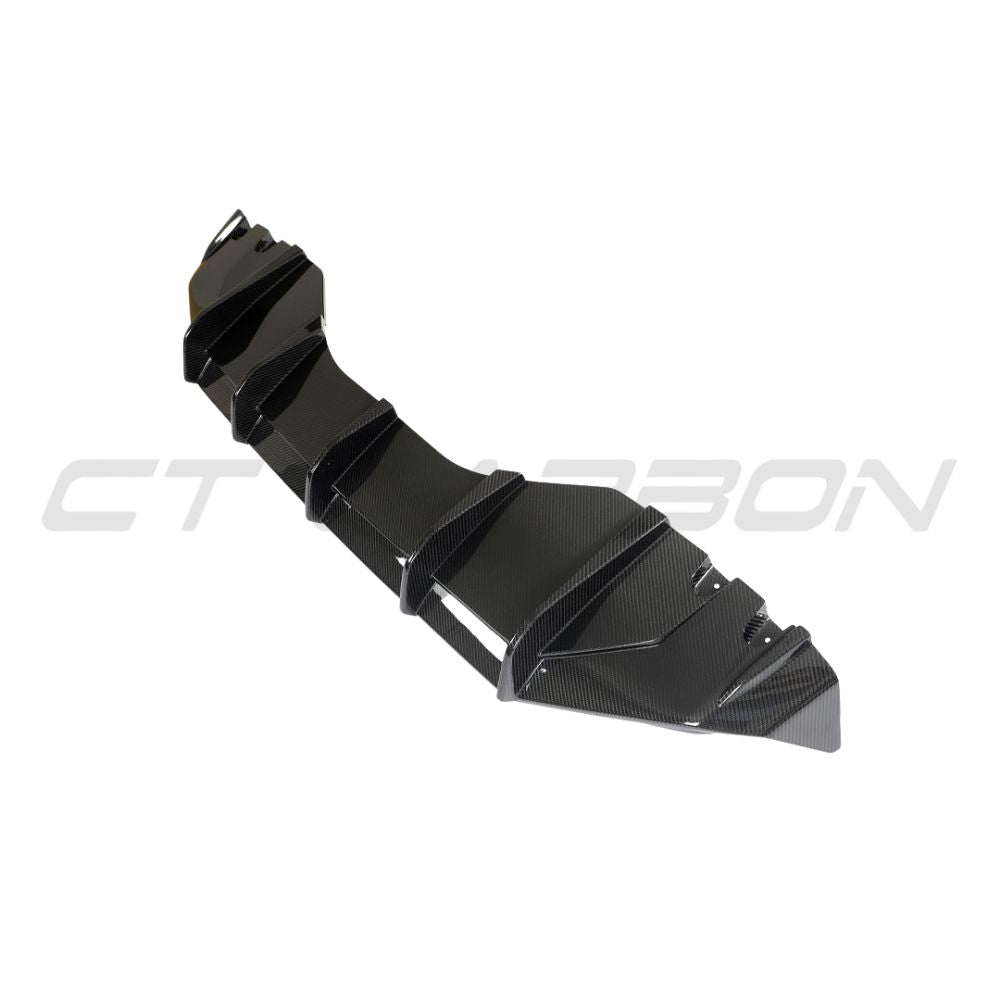 Lamborghini Huracan LP-610 carbon fibre diffuser by CT Design, showcasing sleek carbon fibre finish and aerodynamic design.