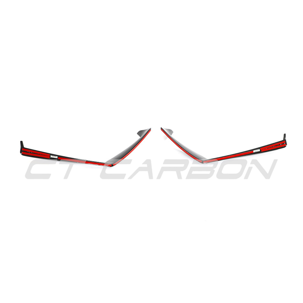 Lamborghini Huracan LP-610 carbon fiber front bumper trim accessory by CT Carbon, showcasing sleek, lightweight design details.