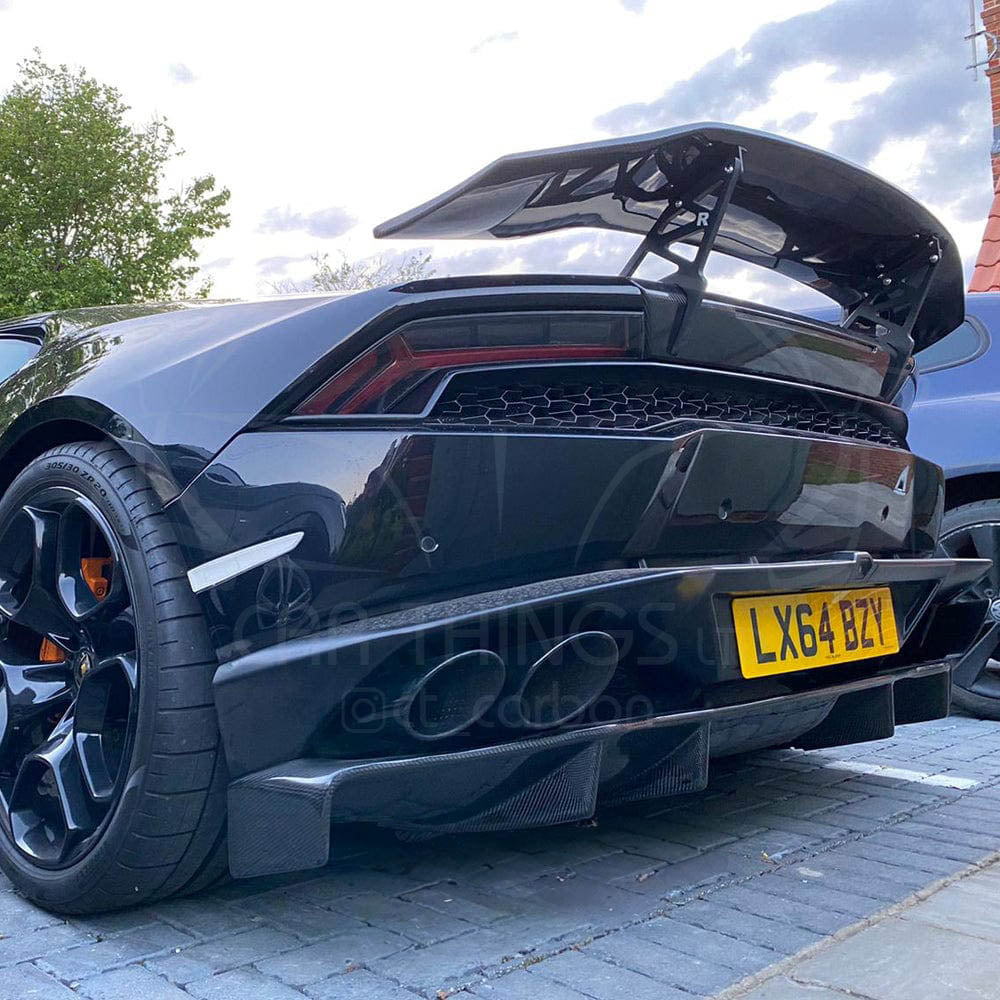 Lamborghini Huracan LP610-4 carbon fiber spoiler with SV style from CT Carbon, shown on the car's rear profile.