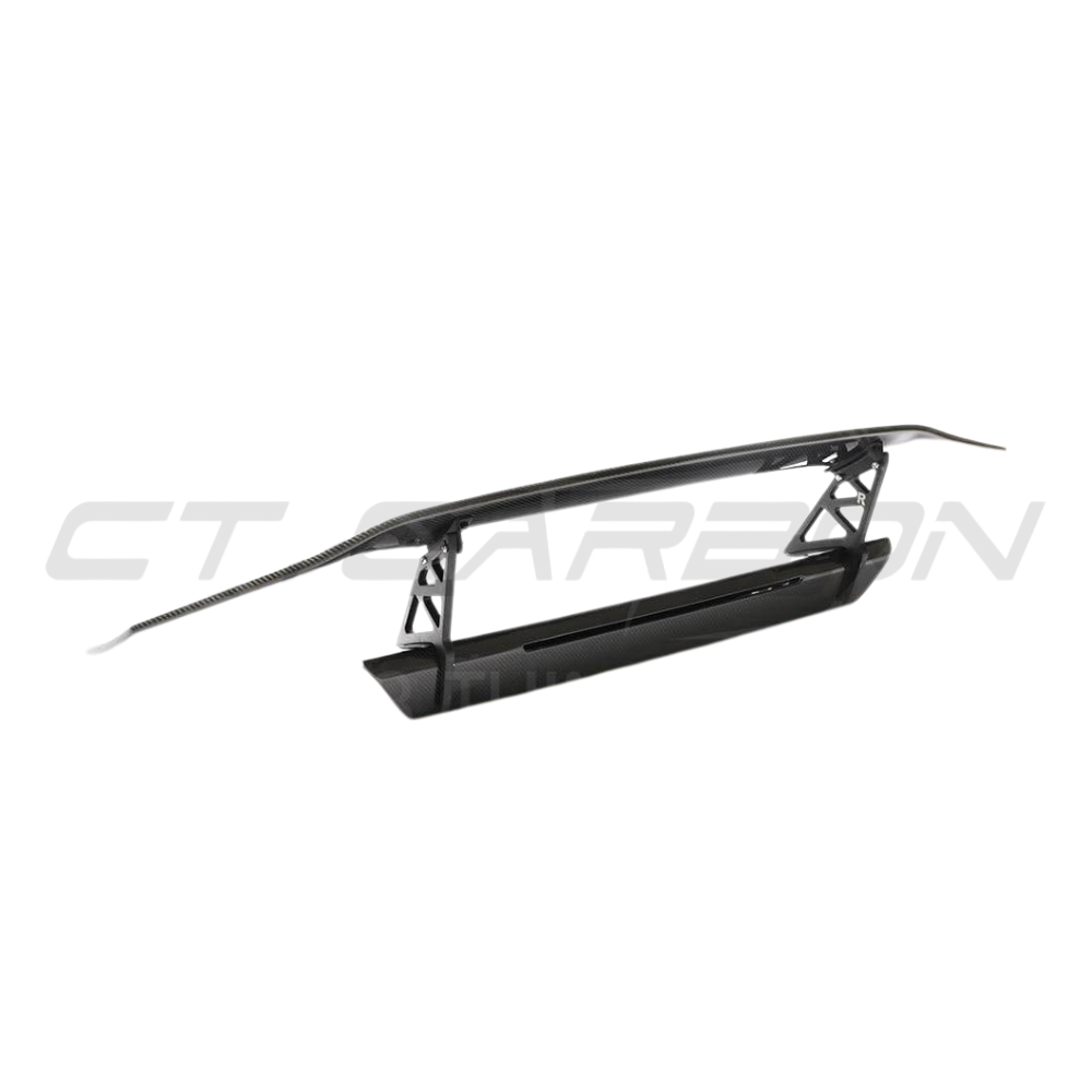Lamborghini Huracan LP610-4 carbon fibre spoiler in SV style installed on the sports car, showcasing aerodynamic design.