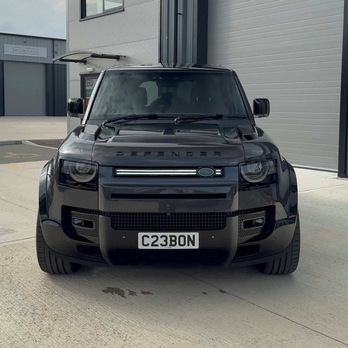 CT Carbon LED front grille light for Land Rover Defender L663 110 and 90. Automotive accessories with bright LED illumination.