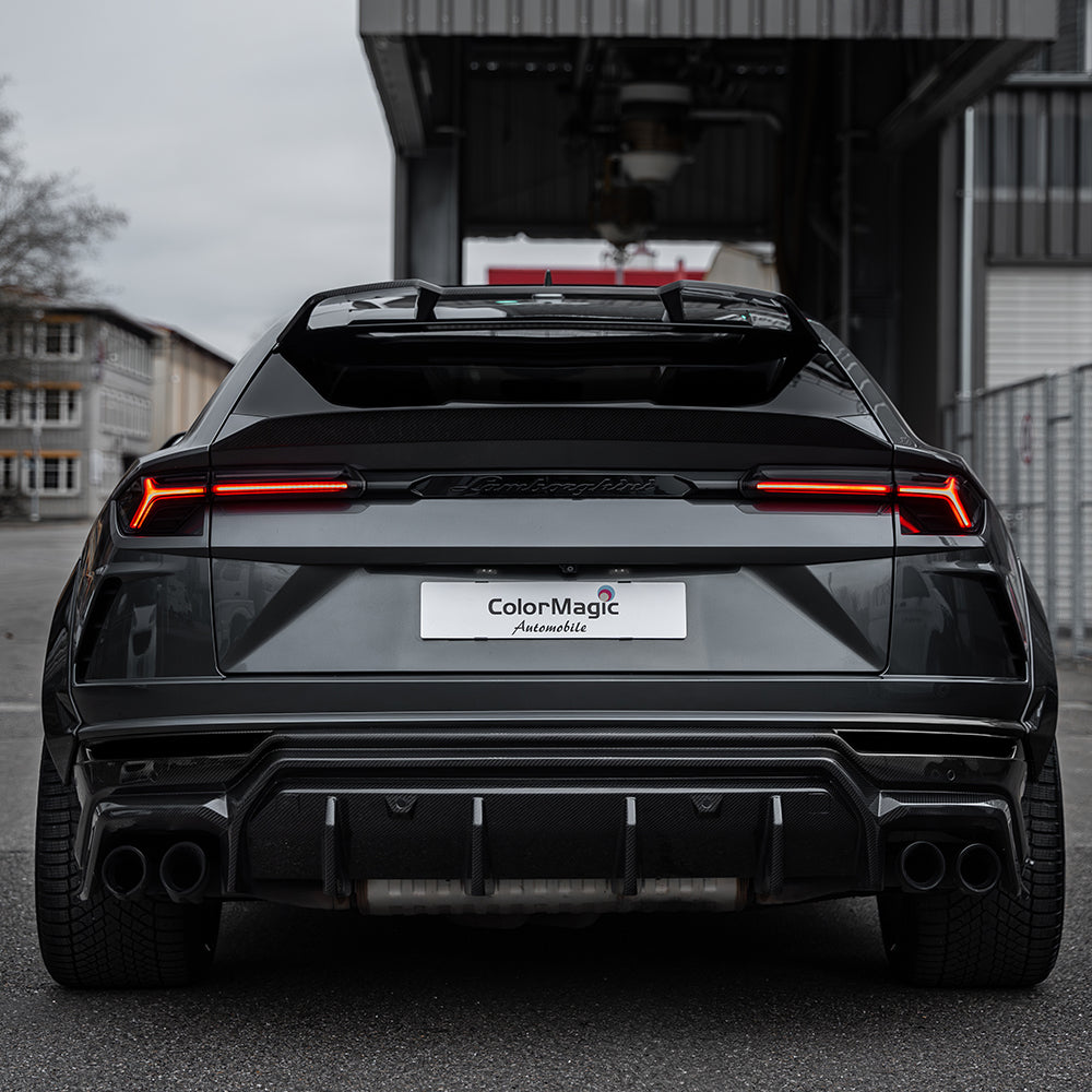 Lamborghini Urus with CT Carbon full wide arch kit featuring carbon fibre finish and enhanced sporty exterior design.