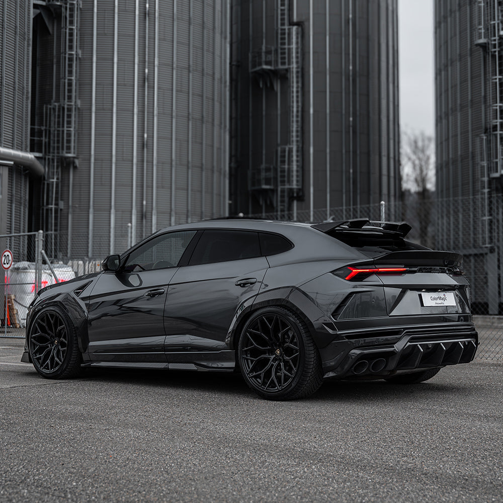 Lamborghini Urus with CT Carbon full wide arch kit featuring carbon fibre accents and enhanced sporty exterior design.