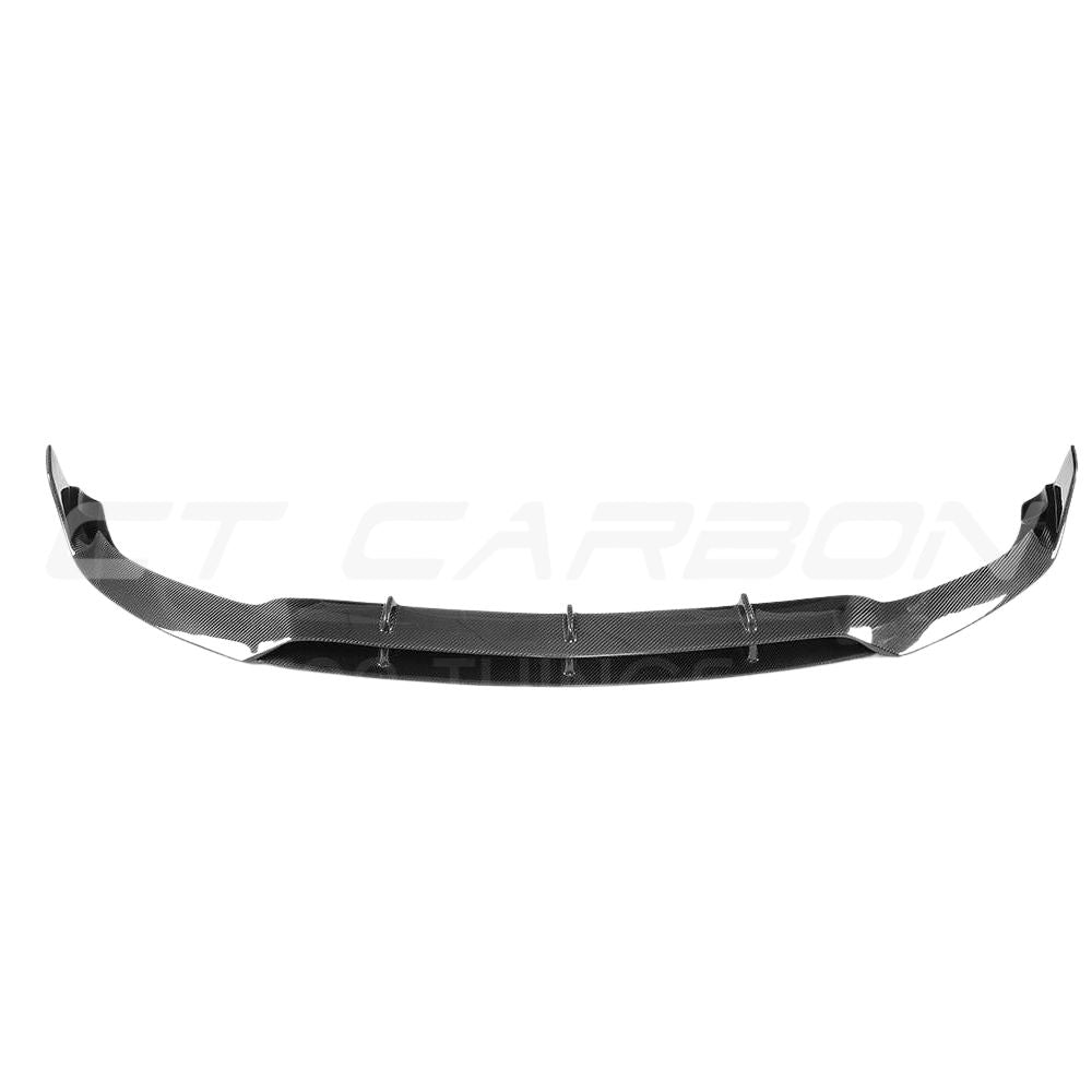 Carbon fiber splitter for Mercedes C63 W205 coupe by CT Carbon, showcasing the V2 design with detailed carbon fiber finish.