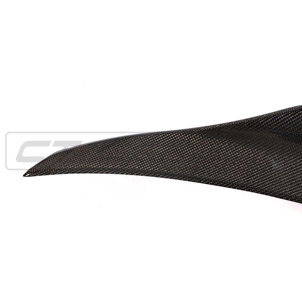 Mercedes C63 C-Class W205 convertible carbon spoiler by CT Carbon, showcasing sleek, aerodynamic design with a glossy finish.