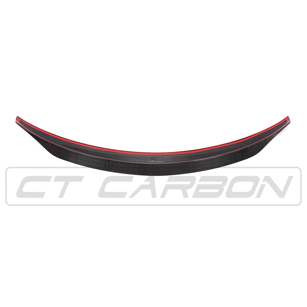 Mercedes C63/C-Class W205 saloon car carbon spoiler by CT Carbon, V2 design, mounted on the rear of the vehicle.