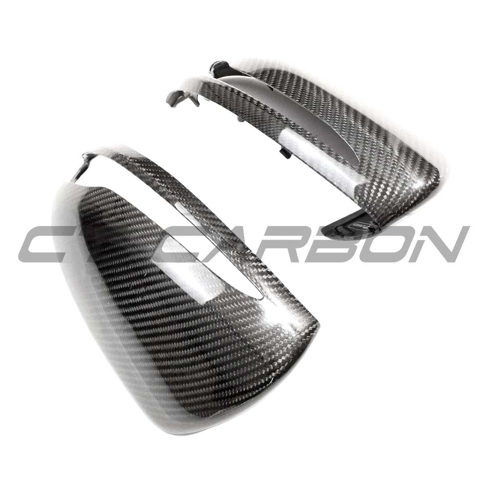 Carbon fiber side mirrors for Mercedes W205 and W213, RHD only, by CT Carbon, showcasing sleek, lightweight accessory design.