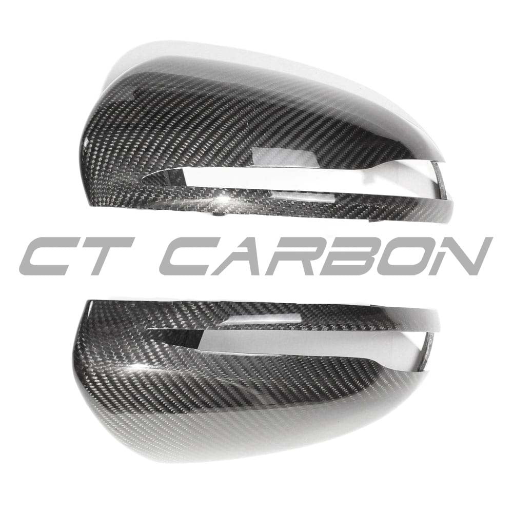 Mercedes W205/W213 carbon fiber side mirrors by CT Carbon, RHD only, showcasing sleek, lightweight automotive mirror accessories.