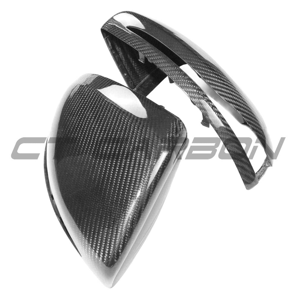 Mercedes W205/W213 carbon fiber side mirrors by CT Carbon, RHD only, featuring sleek, lightweight carbon fiber finish.