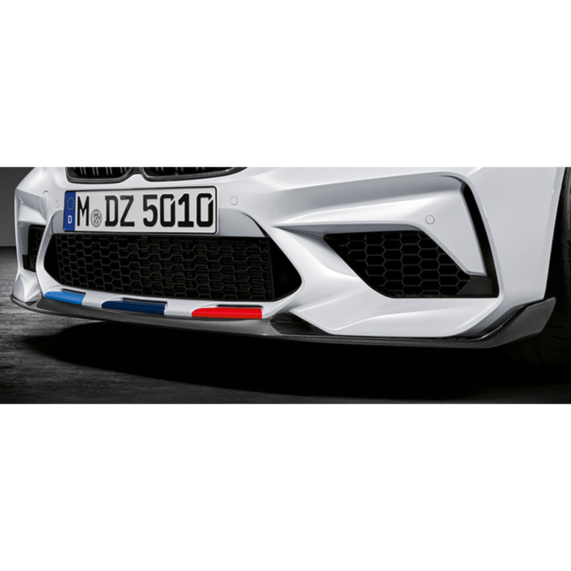 Genuine BMW M Performance F87 M2 Competition front splitter in carbon fiber, designed for BMW M2 F87 model.