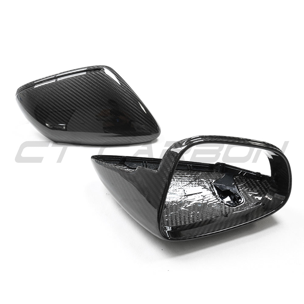 Porsche 911 992 carbon fibre side mirrors by CT Carbon, RHD only, showing sleek, lightweight mirror covers on vehicle.