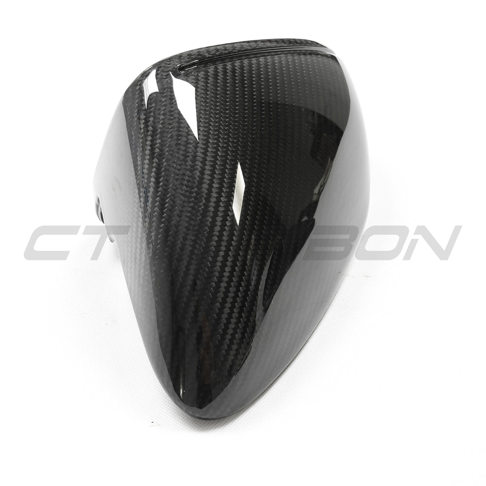 Porsche 911 992 carbon fibre side mirrors by CT Carbon, showing sleek RHD design with glossy finish and aerodynamic shape.
