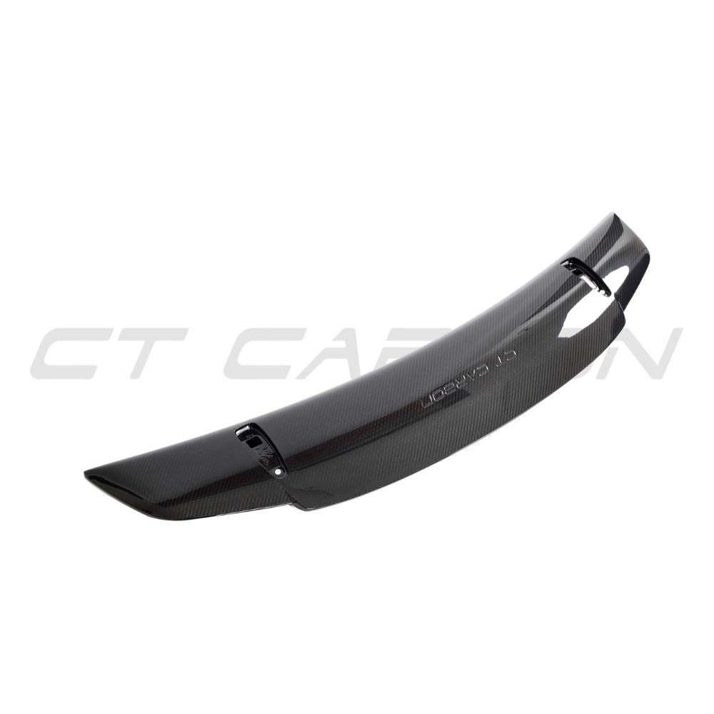 Porsche 911 (992) Turbo S carbon fibre spoiler by CT Design, showing the sleek aerodynamic design and carbon fibre texture.