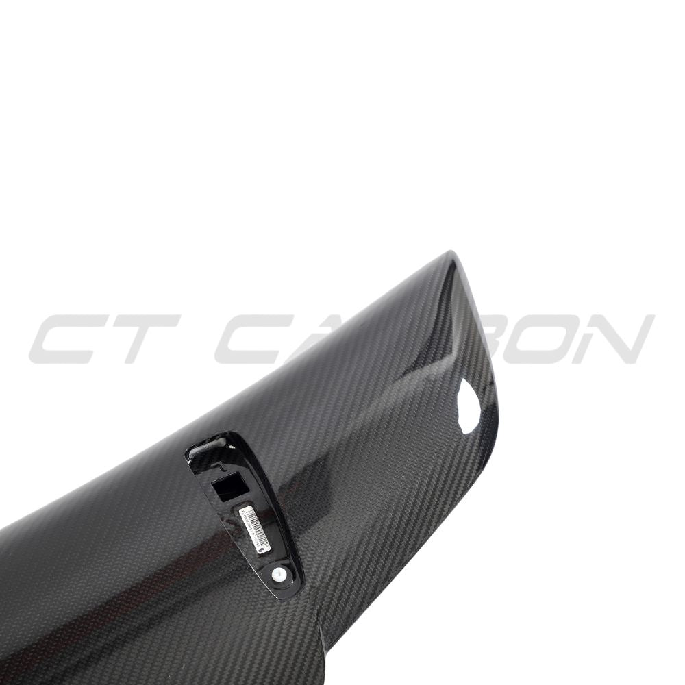 Porsche 911 (992) Turbo S carbon fiber spoiler by CT Design, showcasing sleek aerodynamic design for enhanced performance.