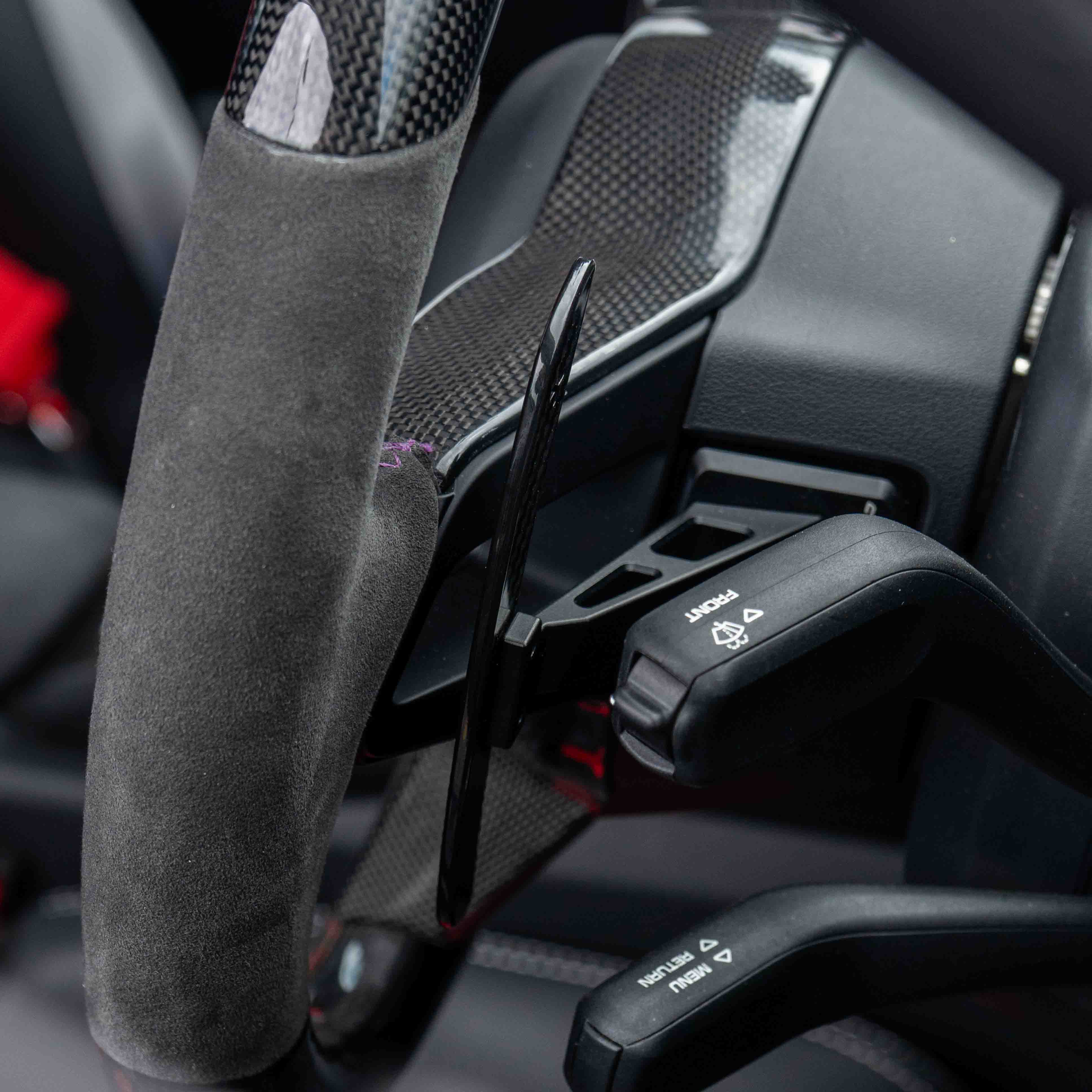 CT Carbon magnetic carbon fiber paddle shifters for Porsche 911, Cayman, Boxster, Cayenne, Macan models from 2013+ displayed in the image.