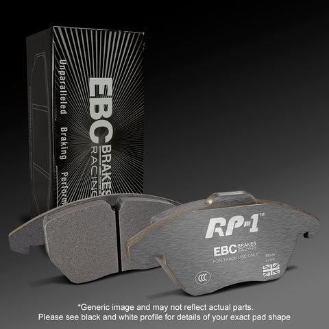 EBC RACING RP1 Track brake pads for AP Racing CP7040, front view showing the packaging with branding and product details.