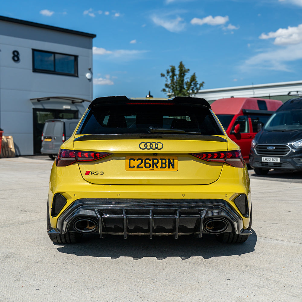 Carbon fiber rear diffuser for Audi RS3 8Y Sportback 2025+ by CT Carbon, designed for sporty aerodynamics and enhanced style.