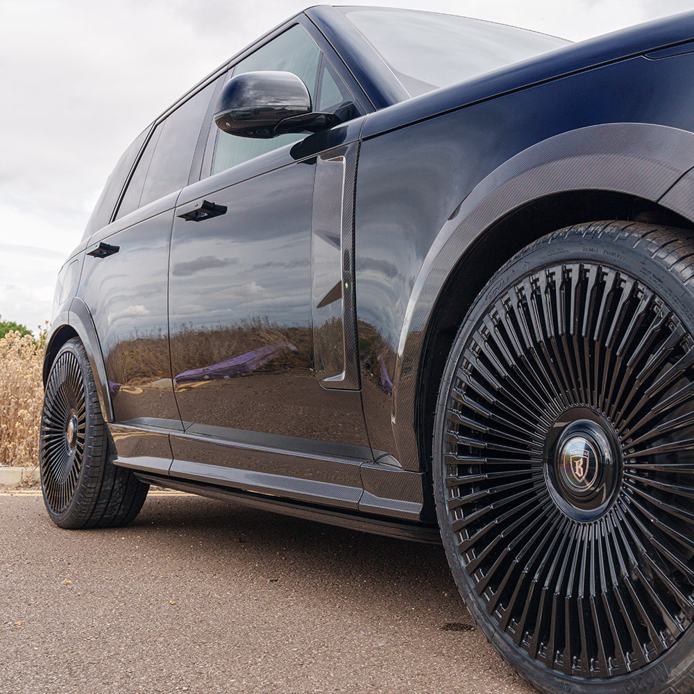 Range Rover L460 (SWB) 2022+ full carbon fiber kit by CT Carbon, showing close-up of carbon fiber panels and textured finish