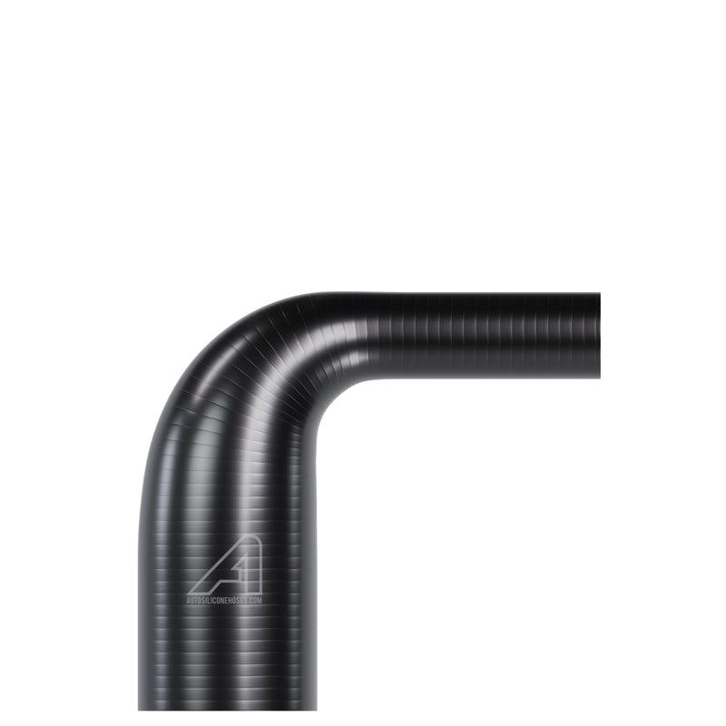Red silicone 90-degree reducing hose from Auto Silicone Hoses, 51mm to 45mm, with smooth, flexible design for automotive use.