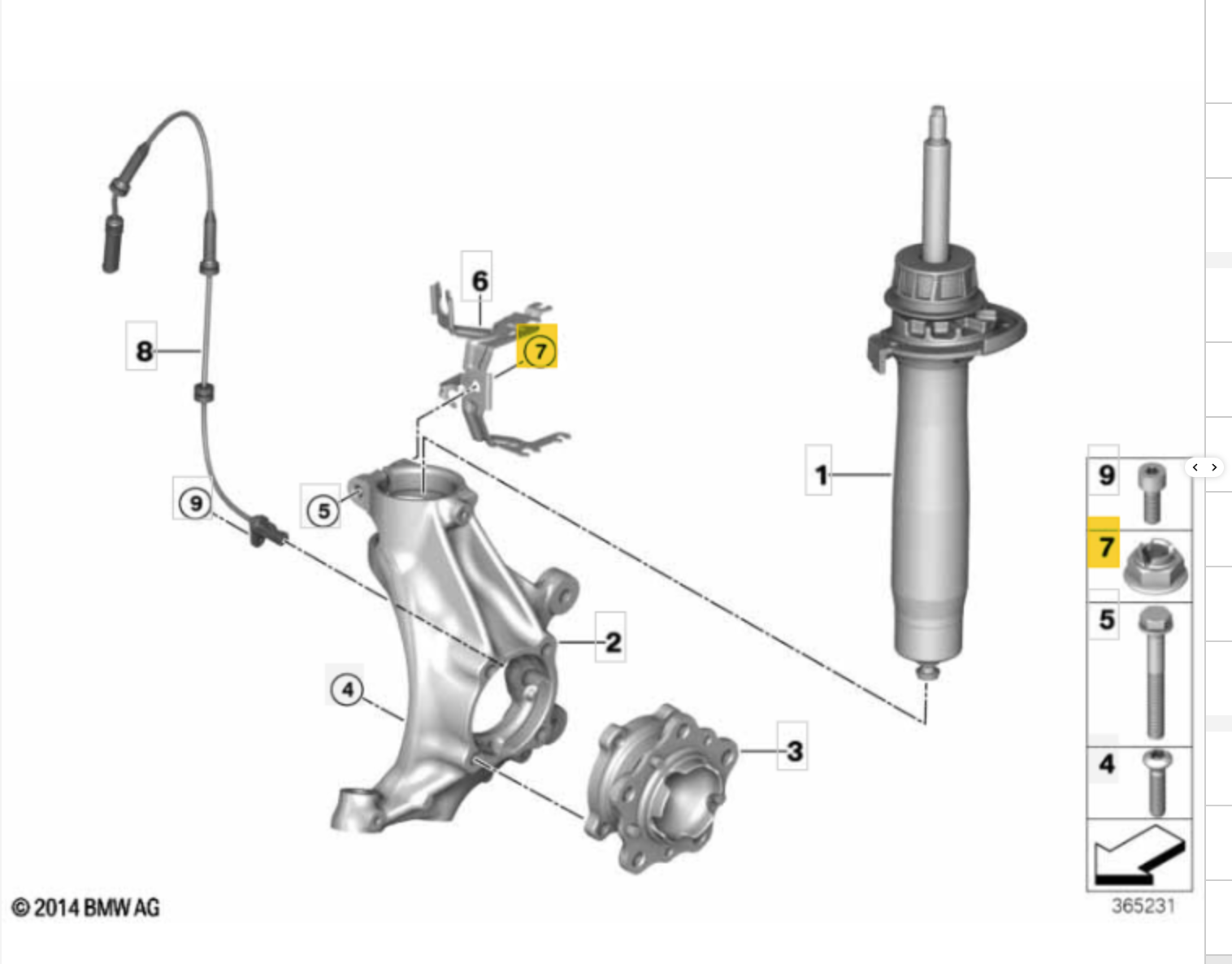 Genuine BMW F8X M2, M3, M4 strut bolt and nut kit showing metal bolts and nuts for suspension assembly.