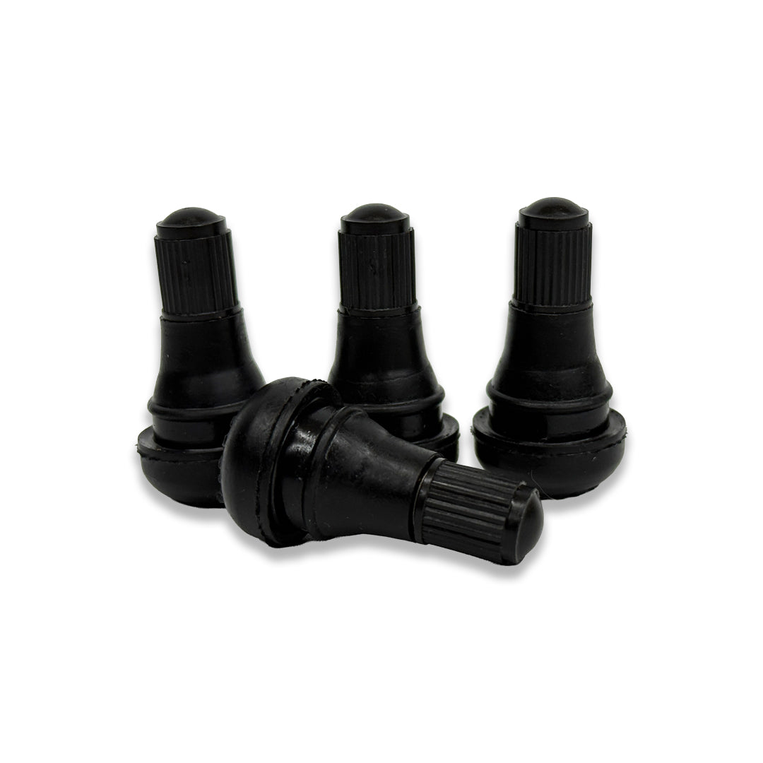 Close-up of XC3 Engineering TR412 short stubby tyre valve, a durable accessory for bicycle or vehicle wheels.