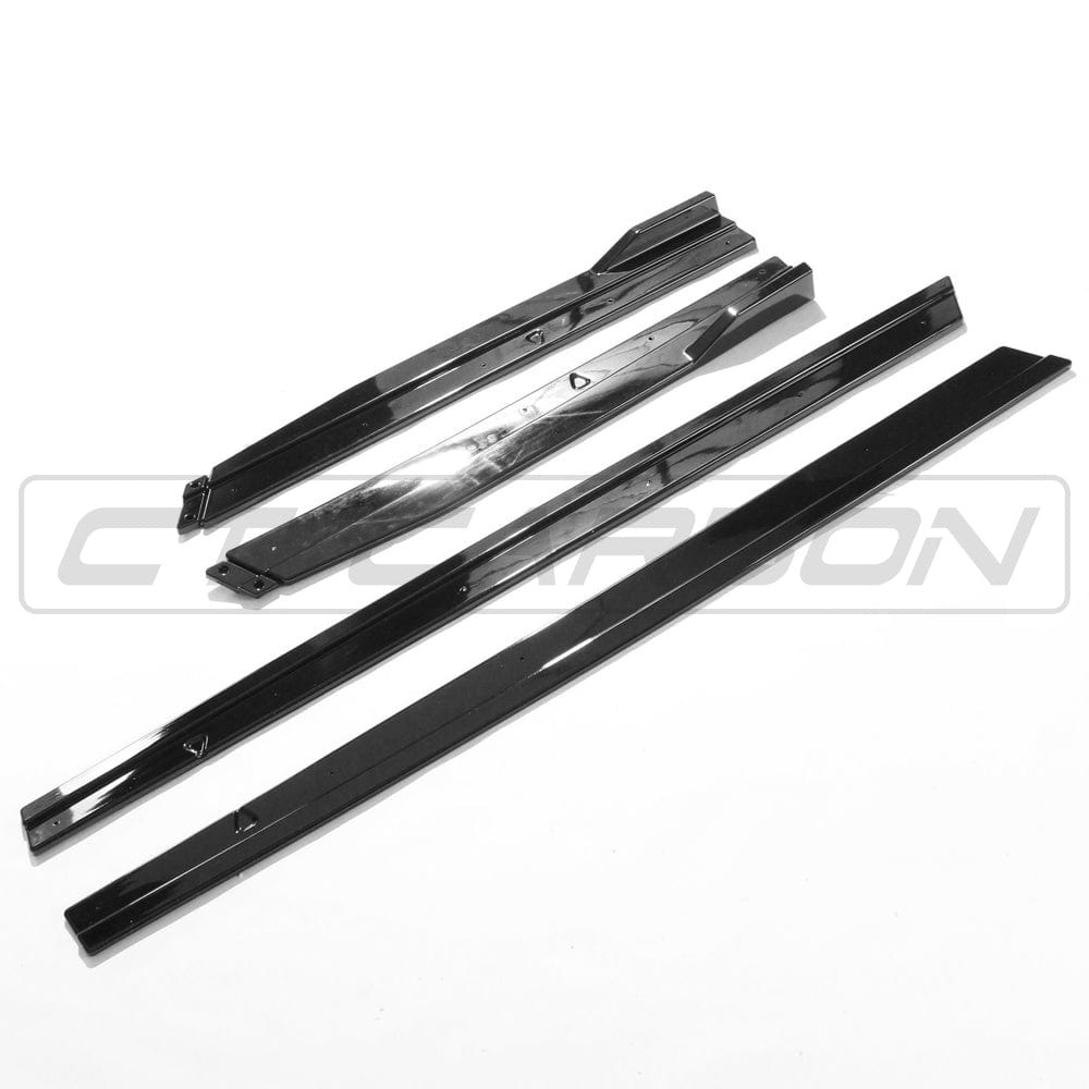Volkswagen Golf R/GTD/GTI MK7/7.5 2014-2020 gloss black side skirts by CT Carbon, shown on car side profile.