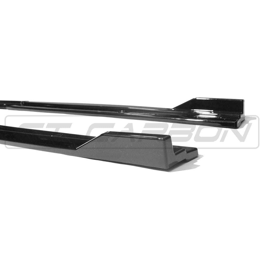 Volkswagen Golf R/GTD/GTI MK7/7.5 side skirts in glossy black by CT Carbon, shown installed on the side of the car.