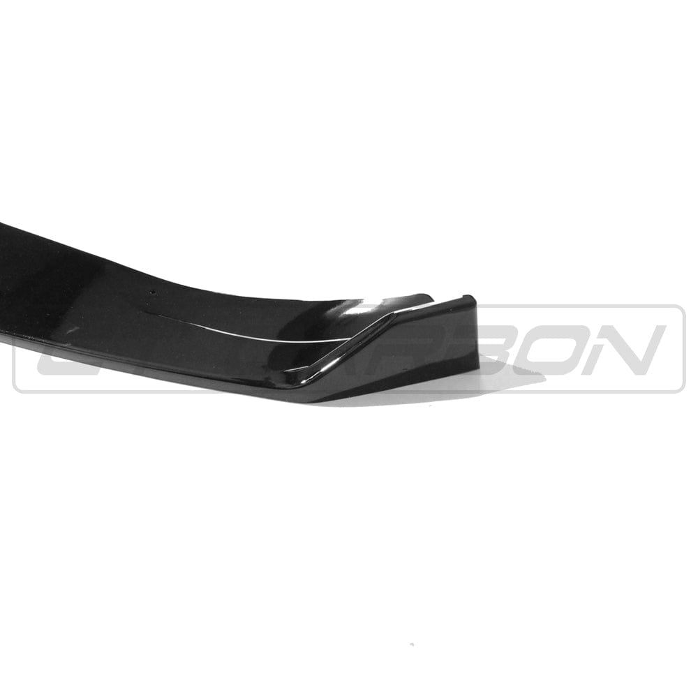 CT Carbon gloss black splitter for Volkswagen Golf R/GTD/GTI MK7/7.5 2014-2020, showing the aerodynamic front splitter on the car.