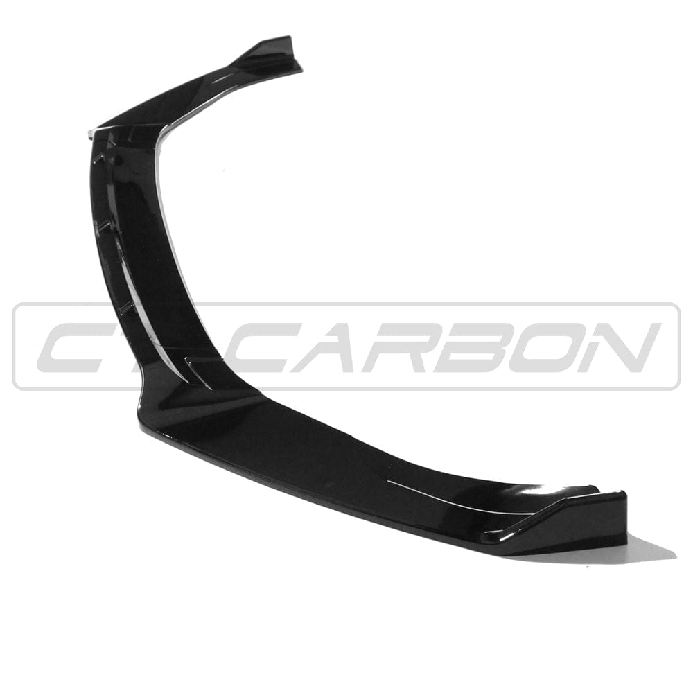 Gloss black splitter for Volkswagen Golf R, GTD, and GTI MK7/7.5 models by CT Carbon, installed on front bumper.