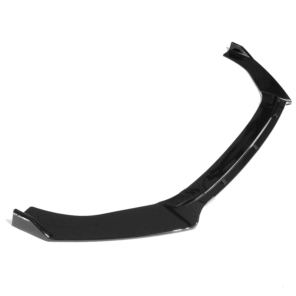 Gloss black splitter for Volkswagen Golf R, GTD, GTI MK7/7.5 2014-2020 by CT Carbon, shown on the front bumper.