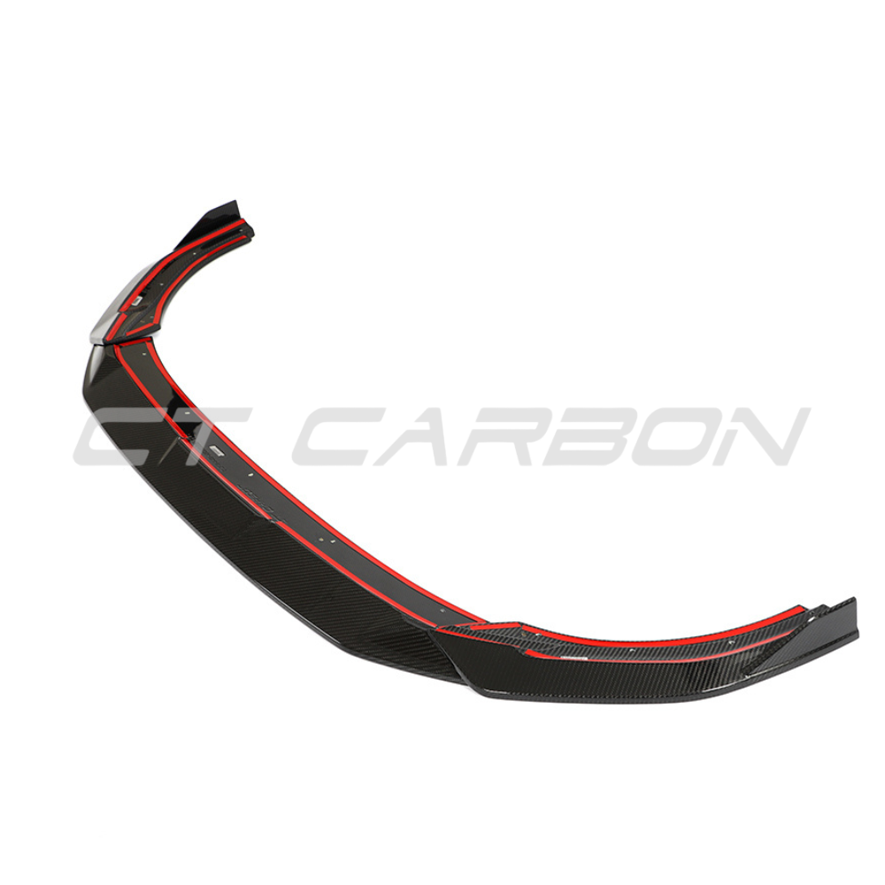 Volkswagen Golf MK8 R carbon fibre splitter by CT Design, showing the sleek aerodynamic front splitter with detailed carbon fiber finish.