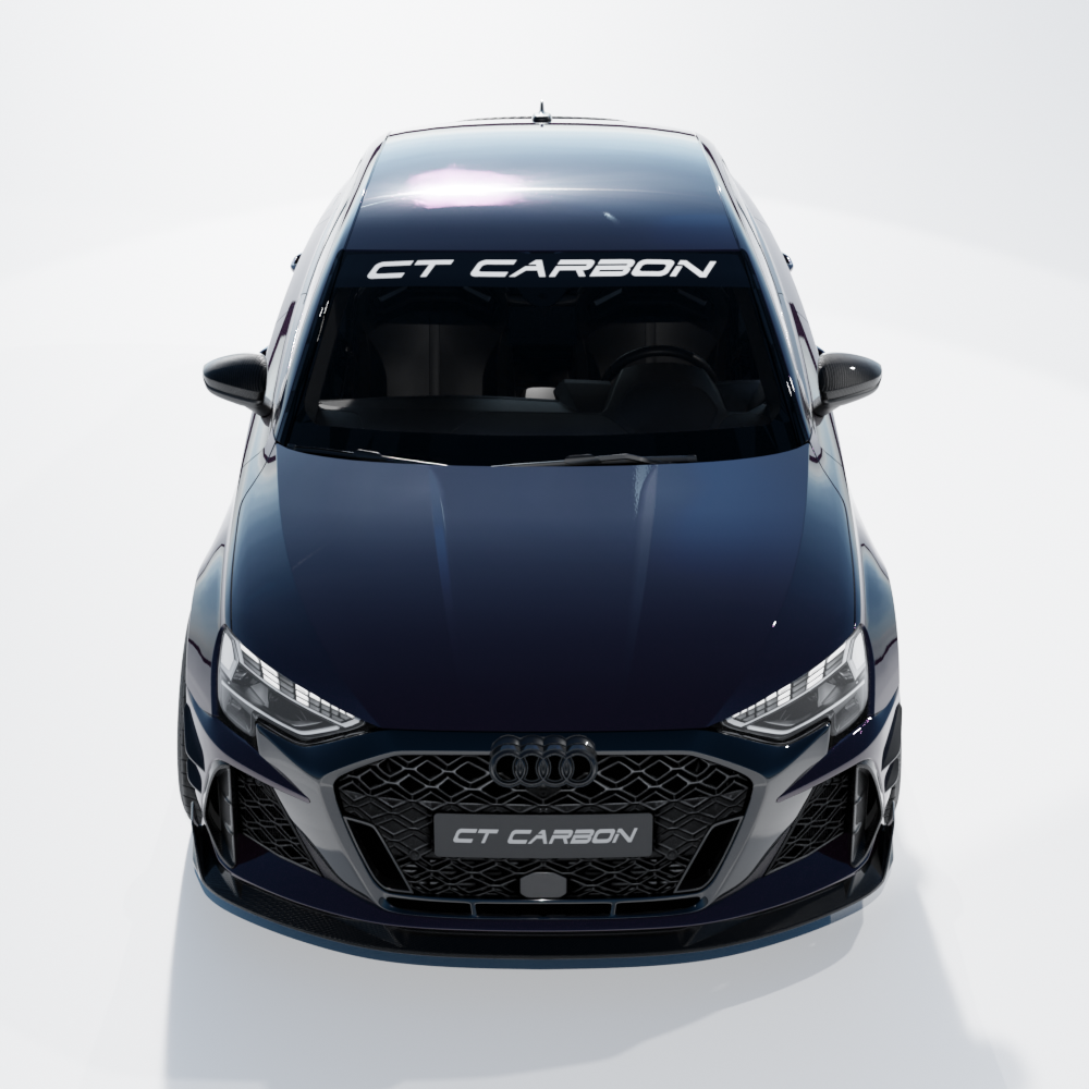 Audi RS3 8Y 2025+ facelift saloon full carbon fibre kit by CT Design V2, featuring sleek carbon fiber panels and aerodynamic design.