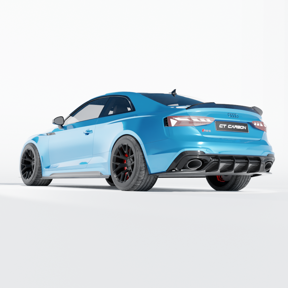 Full view of a 2020-2024 Audi RS5 B9.5 Coupe with CT Design full carbon fiber kit, showcasing the sleek, lightweight carbon fiber exterior.