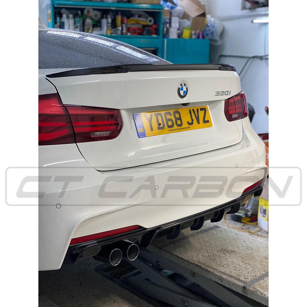 BMW 3 Series F30 CT Carbon gloss black full kit with twin exhaust exits, including MP style design for a sleek, sporty look.