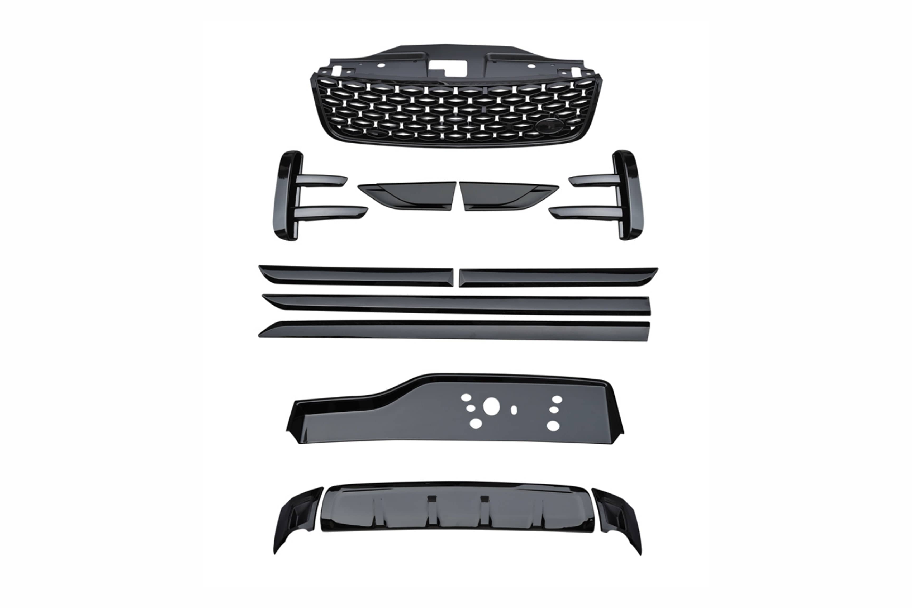 Black full trim kit for Land Rover Discovery 5 from CT Carbon, featuring sleek black accents on the 2016+ model.