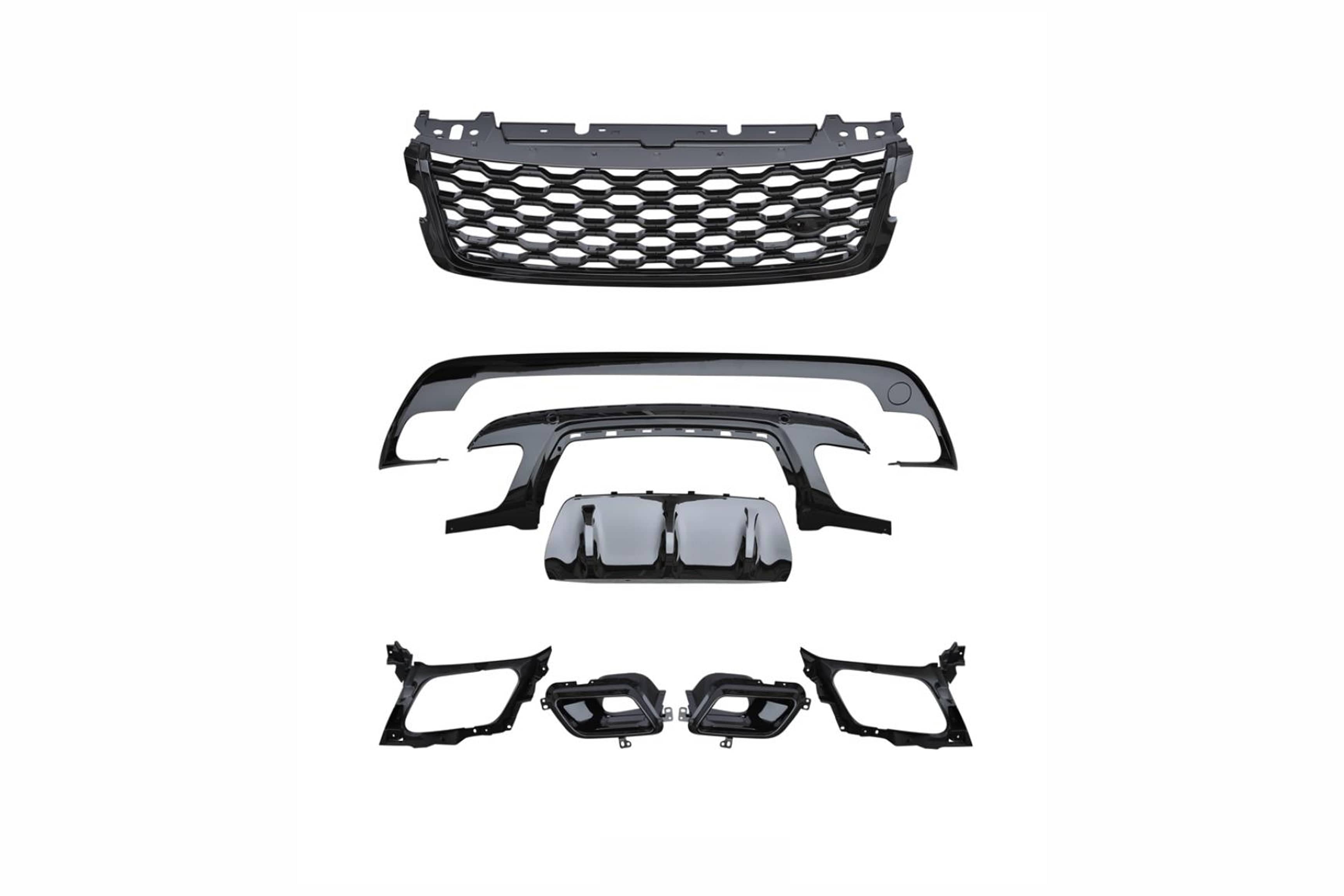Full black edition Range Rover Velar trim kit by CT Carbon, featuring sleek black accents for 2017+ Land Rover Velar.