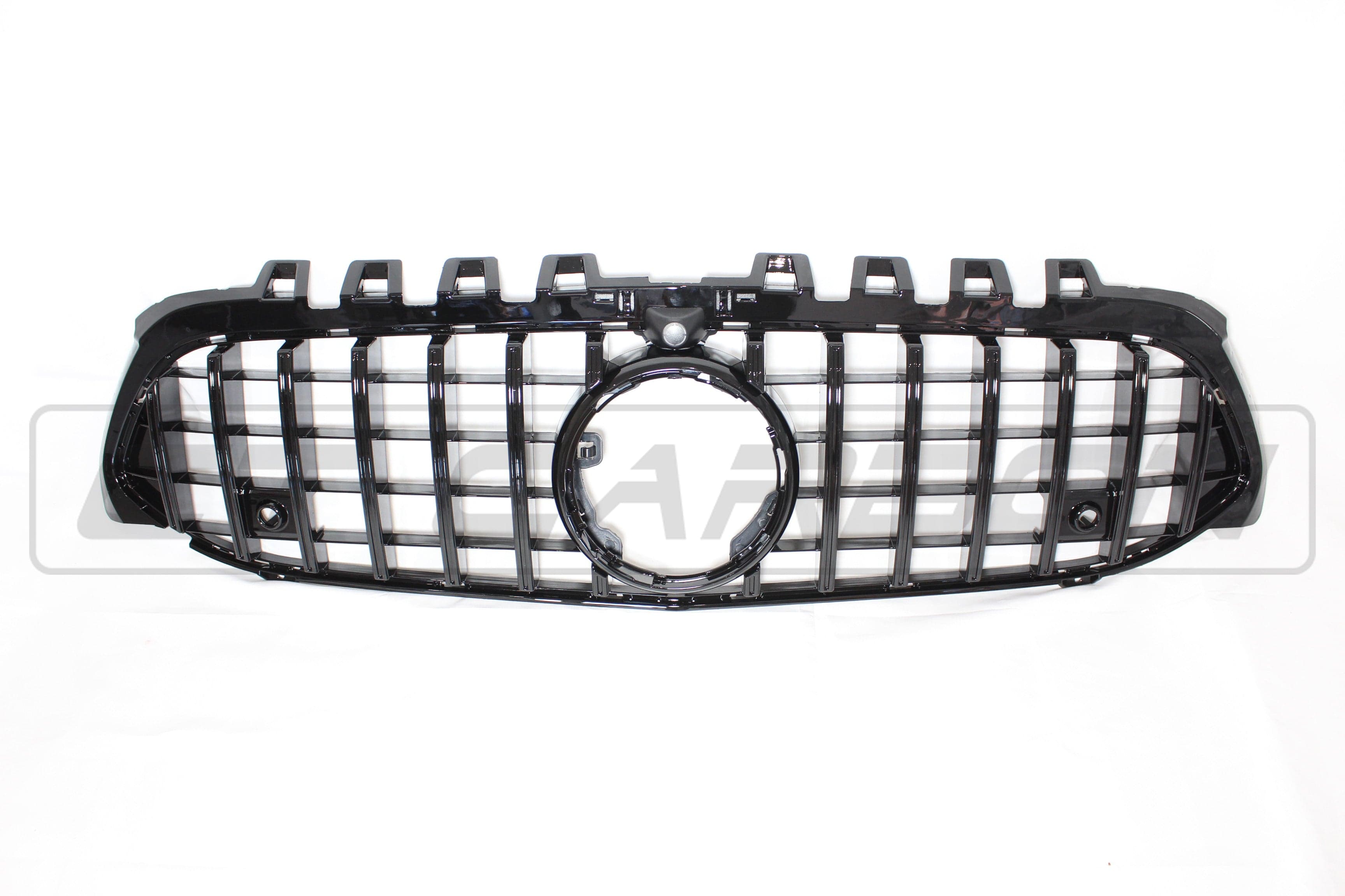 Black Panamericana grille for Mercedes V177 and W177 A-Class by CT Carbon, featuring a sleek, aggressive design on a black grille.