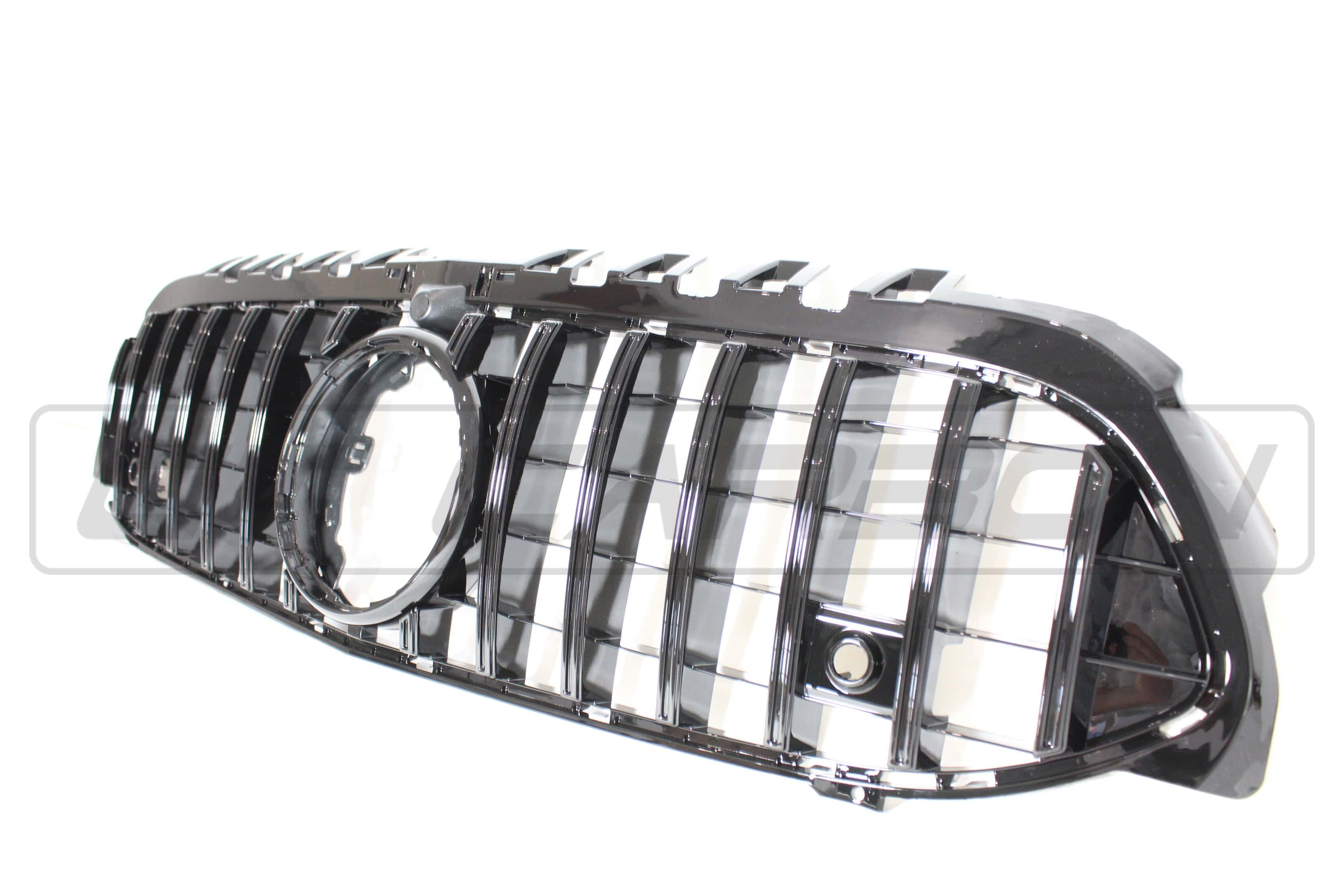 Black CT Carbon grille for Mercedes V177 and W177 A-Class Panamericana, detailed view of the sporty front grille design.