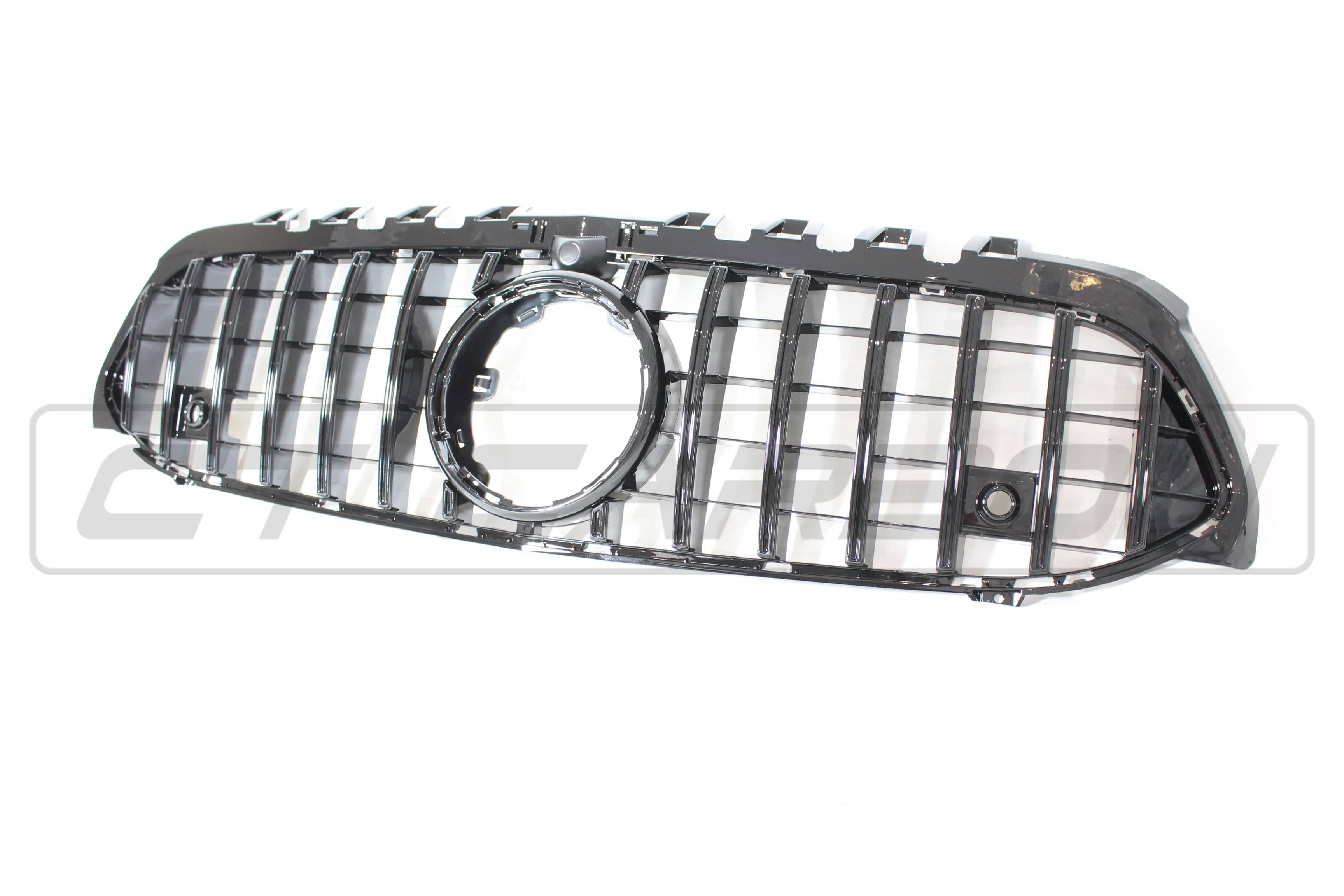 Mercedes V177 W177 A-Class Panamerica black grille by CT Carbon, shown on a vehicle with a sleek, aggressive front design.
