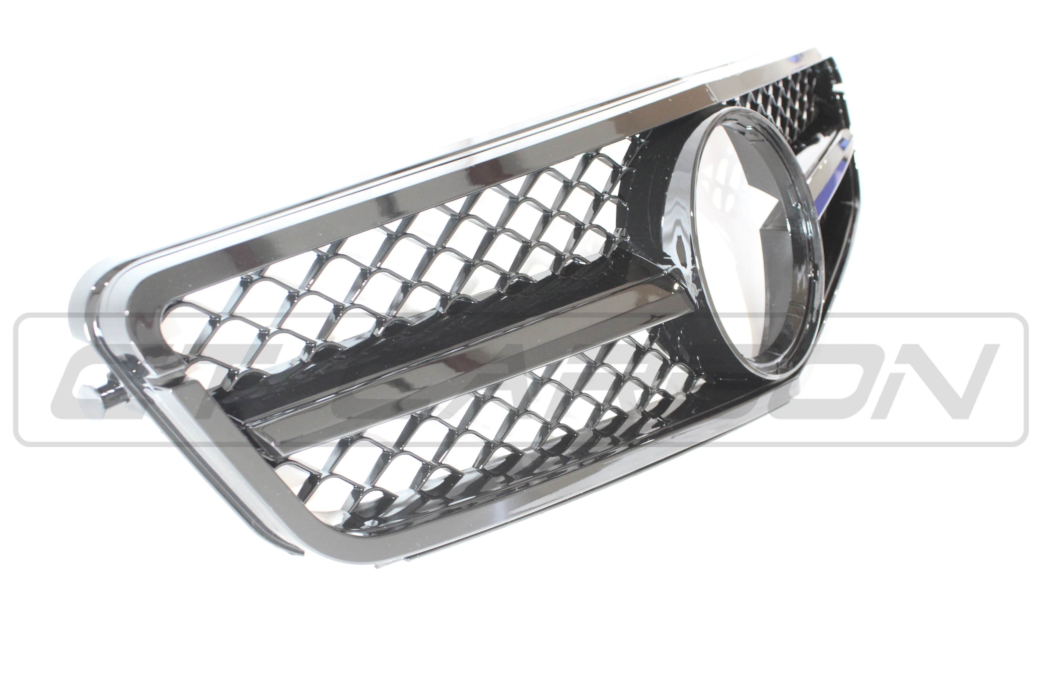 Black CT Carbon grille for Mercedes W204 C-Class, featuring a sleek design for C63 AMG model.
