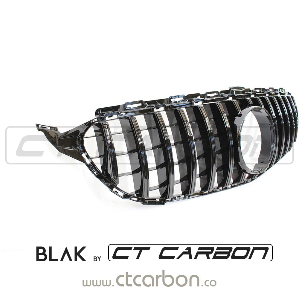 Mercedes W205 C-Class 2019+ AMG black grille by CT Carbon, without camera, featuring a sleek, sporty AMG-style design.
